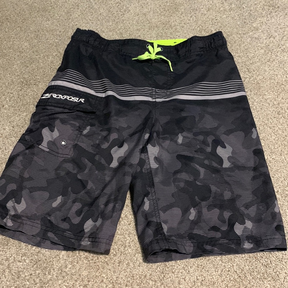 Gray camo swim trunks